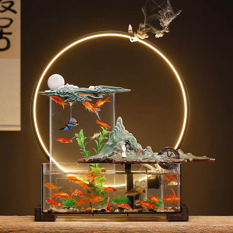 创意客厅循环流水玻璃金鱼缸免换水家居办公室桌面摆件生态水族箱,淘宝优惠券,粉丝福利购,淘宝优惠卷