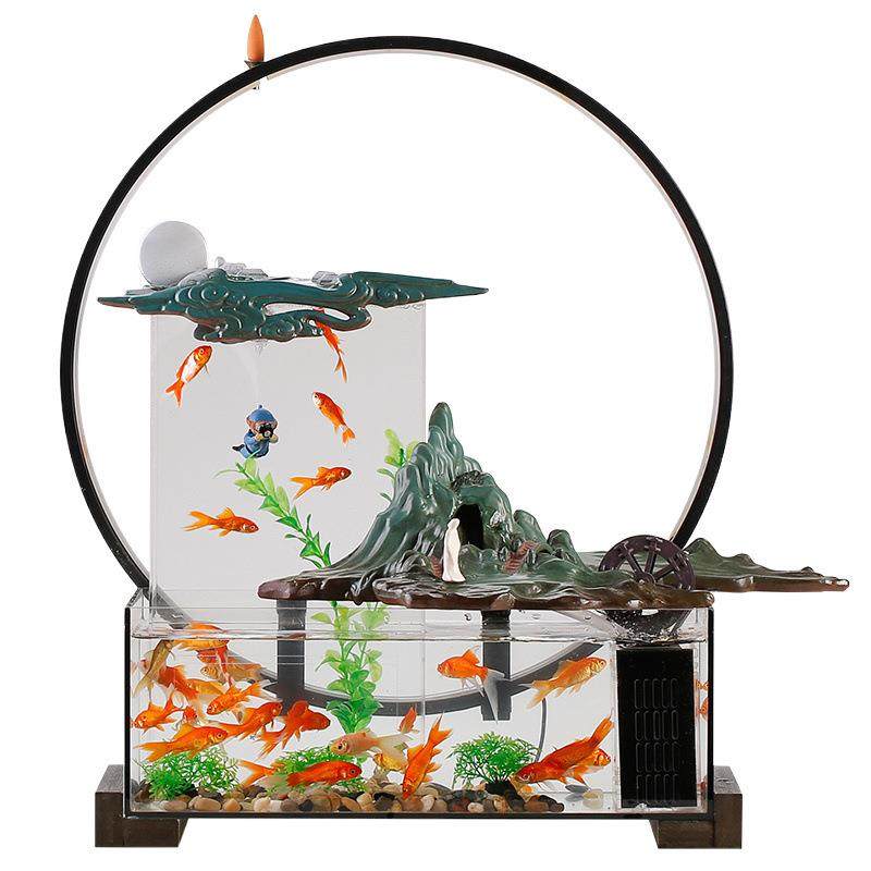 创意客厅循环流水玻璃金鱼缸免换水家居办公室桌面摆件生态水族箱,淘宝优惠券,粉丝福利购,淘宝优惠卷