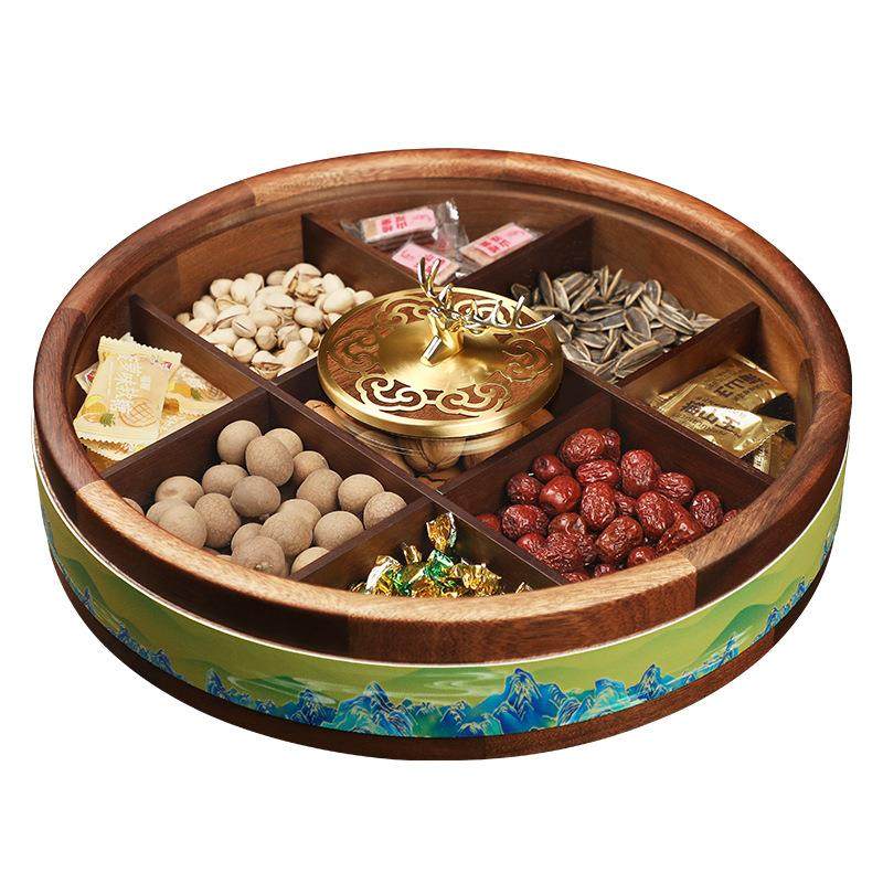 新中式实木果盒家用客厅千里江山装饰坚果盒创意瓜子糖果收纳果盘,淘宝优惠券,粉丝福利购,淘宝优惠卷