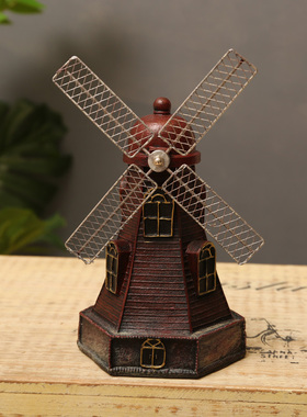 复古创意荷兰风车摆件家居桌面客厅酒柜电视柜木质道具装饰工艺品