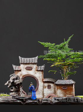 精品微缩树脂古人物小摆件米芾奇石假山沙盘枯山水微景观造景装饰