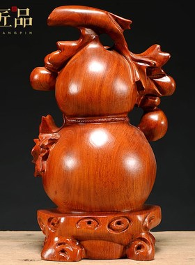 花梨实木雕葫芦摆件福禄客厅办公家居玄关酒柜装饰摆设红木工艺品
