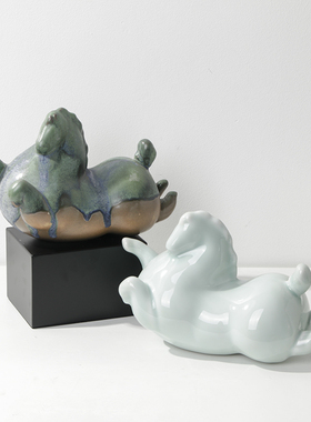 新中式富贵陶瓷唐马软酒店架家具估博样板房客厅售楼处摆件装饰品