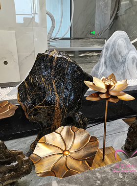 铁艺古铜色荷花园林美陈摆设酒店雕塑水池水景荷叶装饰金属摆件