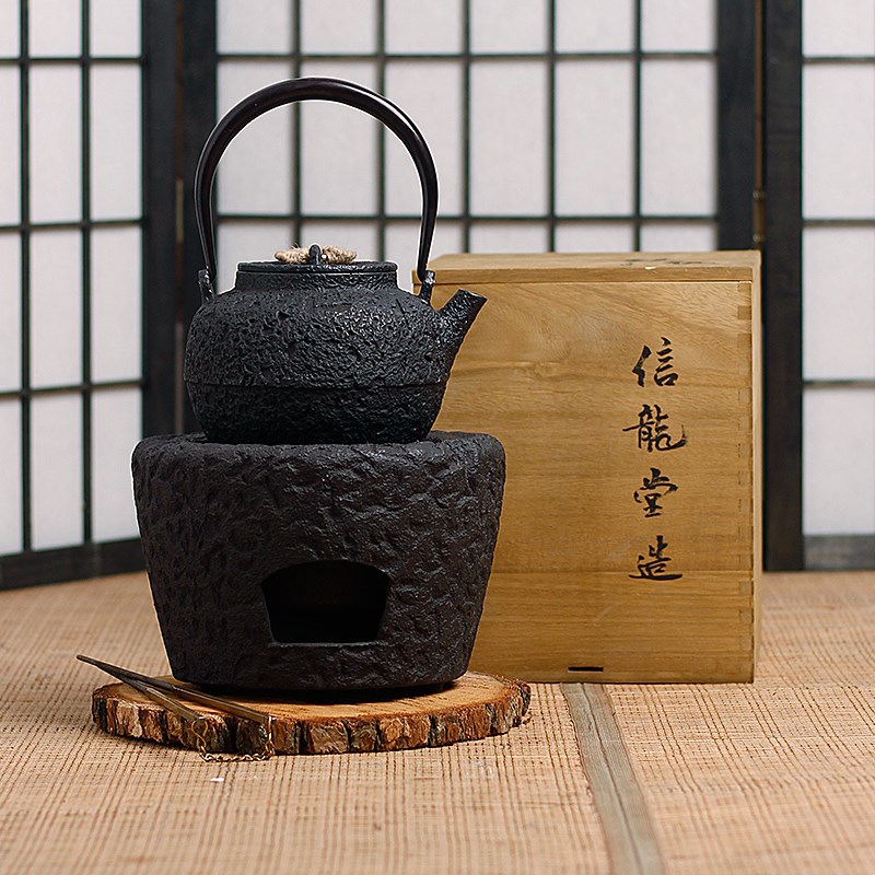 信龙堂炭烧石头纹铸铁炭炉围炉煮茶碳烧出游烧烤风炉火钵功夫茶具 - 图3