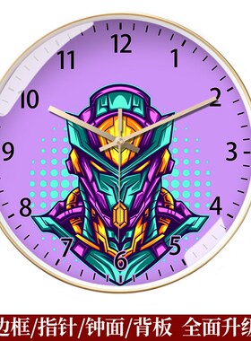 高达头像创意挂墙挂钟男生个性装饰钟表圆形超静音自动对时电波钟