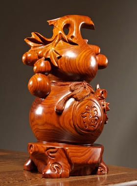 花梨木雕葫芦摆件大号实木福禄家居客厅公司寓意装饰红木工艺礼品