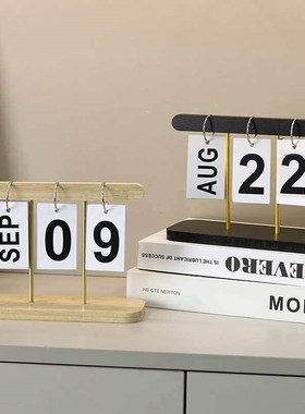 创意简约楠竹翻页桌面装饰台历家居入户玄关拍照道具室内日历摆件