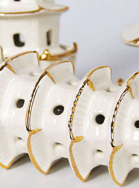 新中式家用软装陈设摆件子凉亭陶瓷大塔文昌手工九层白色品号建筑