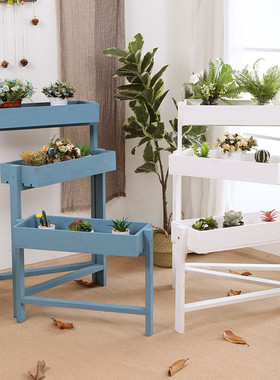 田园复古花架子客厅室内多层实木阳台落地式阶梯多肉植物木质花架