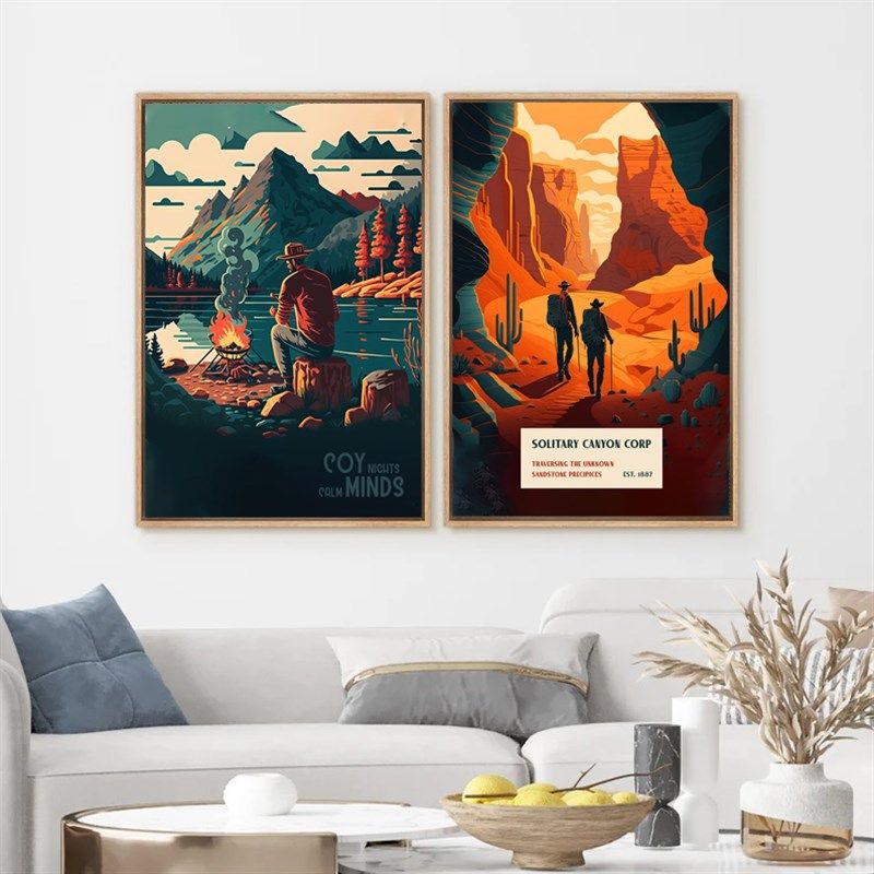 装饰画有框画挂画墙壁复古怀旧露营登山徒步背包帐篷重装旅行爬山,淘宝优惠券,粉丝福利购,淘宝优惠卷