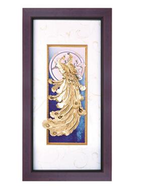 大卧孔雀金鱼金箔立体装画实饰木竖17JZ4281版号客厅沙发背景挂画