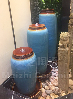 客厅中式陶瓷流水摆件涌水陶罐喷泉水景坛子喷水花瓶加湿器叠水缸