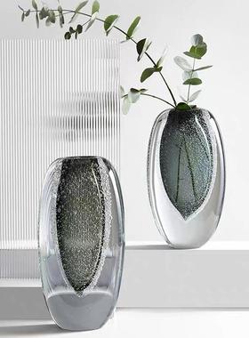 厂家直销吹AL-62645气手工制高品质厚底灰色泡玻璃花瓶软装房样板