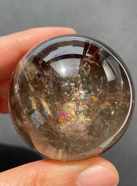 天茶晶水球晶体通饰透EHT茶水晶小球茶晶原石打磨水晶然球品摆件