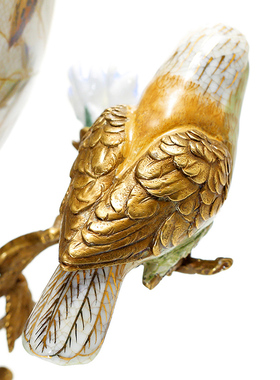 欧式陶瓷镶铜装饰小鸟缺口蛋形花瓶花插摆设工艺礼品摆饰书房笔筒