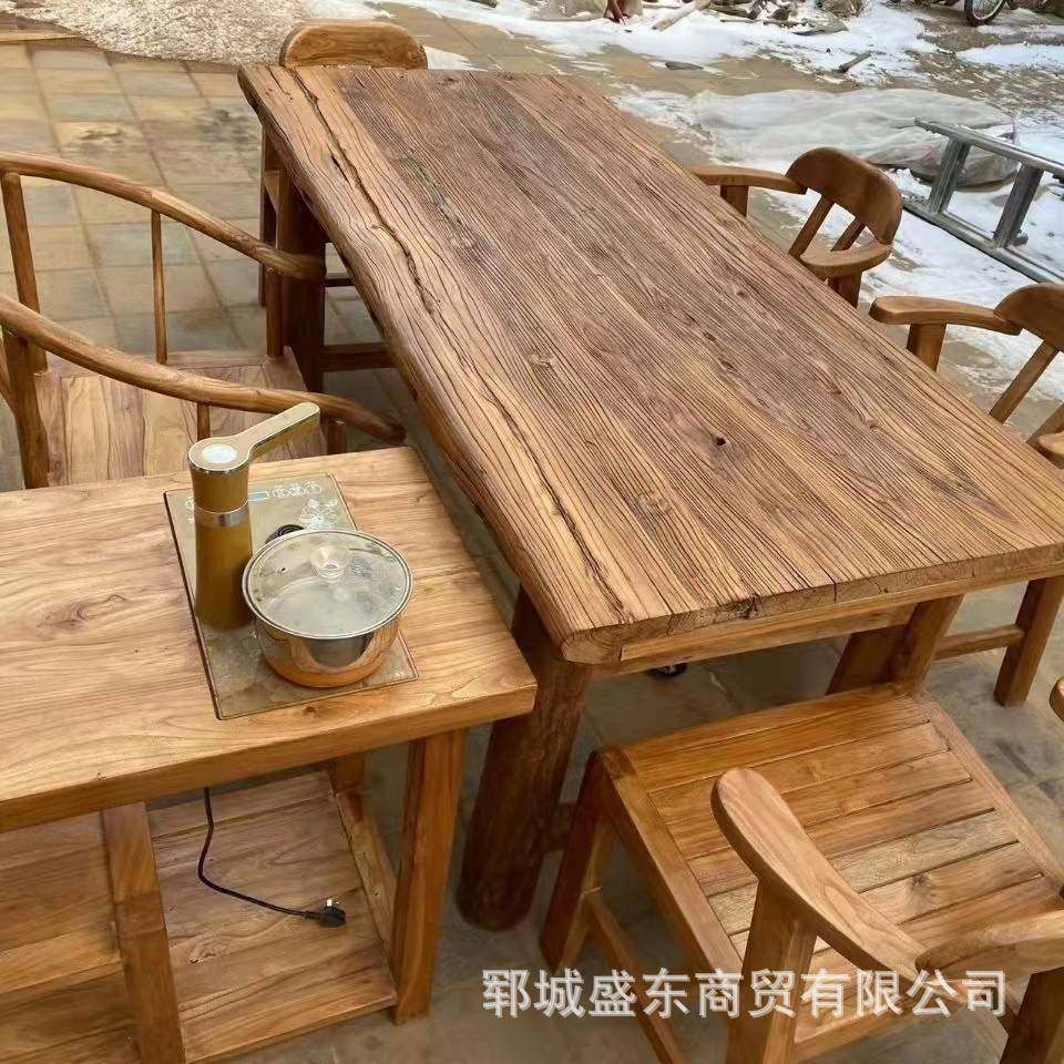 复古怀旧老榆木餐桌自然纹理门板桌实木方形家用简易八仙桌椅组合,淘宝优惠券,粉丝福利购,淘宝优惠卷