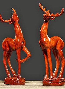 花梨木雕梅花鹿摆件实木家居客厅书房招财装饰红木工艺品开业送礼