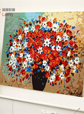 小雏菊diy手绘数字油画餐厅大幅花卉油彩手工画装饰画静物花瓶