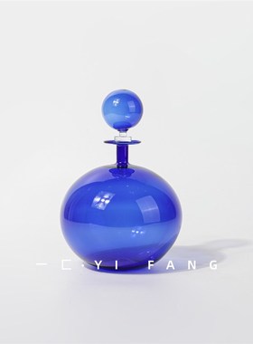 一匚克莱因蓝玻璃透明水滴酒具酒店售楼处样板间水吧客厅艺术摆件