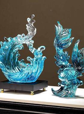 年有余锦鲤鱼摆柜件轻奢F77H5TTT电酒柜开业年装饰品客厅玄视关