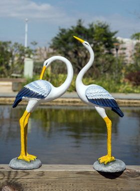 树脂仿真白鹭仙鹤雕塑摆件庭院假山水池花园林景观动物装饰品摆件