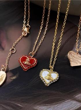 【官网正品】西太后经典款爱心贝壳镶钻土星项链女甜美风明星同款