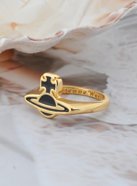 【官网正品】西太后24新款黑烤漆面土星戒指简约大气明星同款