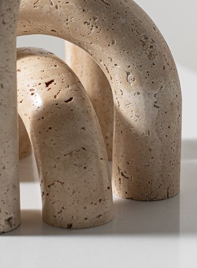 侘寂风抽象几何黄洞石复古艺术客厅装饰品摆设客厅橱窗高级感摆件