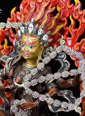 闯隆《作明佛母》10寸紫铜精工雕花 手工彩绘铜像 桌面工艺品摆件