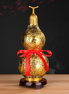 聚缘堂 铜葫芦摆件 开盖葫芦空心铜葫芦挂件五帝钱客厅招财装饰摆