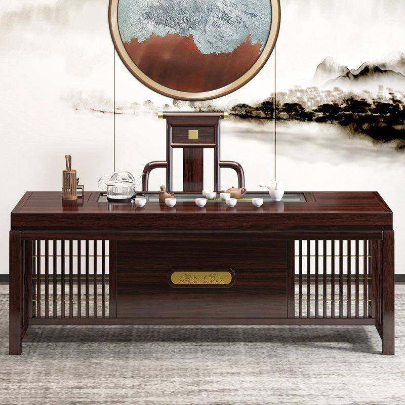 实室木茶桌组合带茶水柜办公茶QOS几茶具套装一两体喝茶办公椅用 - 图2