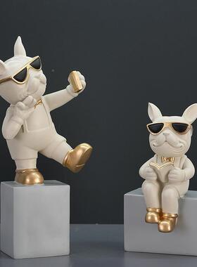 轻奢代简眼镜法斗摆件客厅约电犬视柜酒柜树BYX8664脂装饰现品摆