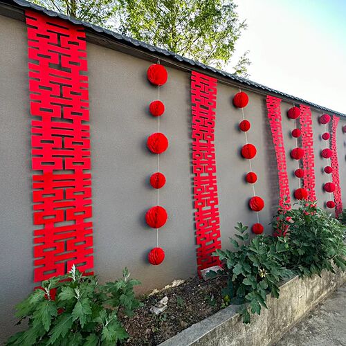 长条喜字串农村结婚别墅庭院子装饰拉花灯笼条幅背景墙面婚房布置 - 图1