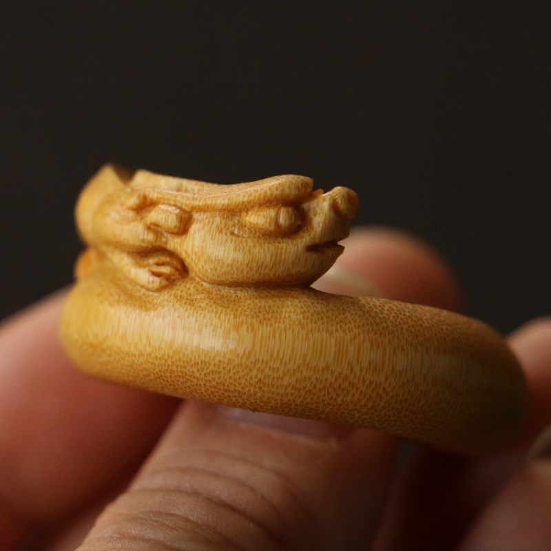 Fine hand-carved Pixiu old jade bamboo cultural toy ring bamboo pendant accessories bamboo ring bamboo ring handle piece ring