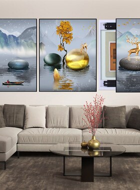 电表箱三联装饰画客厅三联画沙发背景墙挂画可推拉餐厅遮挡画晶瓷