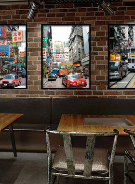 港式挂画港风茶餐厅墙面装饰画怀旧糖水铺奶茶店海报香港街景壁画