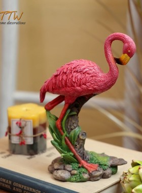 时尚爱情火烈鸟高级工艺摆件家居店铺庭院装饰树脂玄关橱窗摆件
