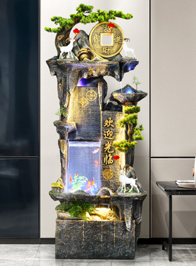 水幕墙客厅鱼缸假山喷泉办公室招财高山流水摆件循环水系景观落地