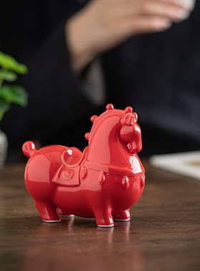 陶瓷马到成功摆件创意招财唐马家居客厅办公室桌面装饰品开业礼品