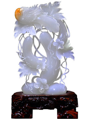 玉黄瓜摆件天然玉石雕刻胜瓜工艺品办公室家居客厅玄关装饰品摆设