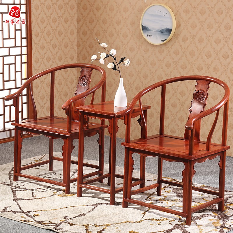 红木家具花梨木圈椅三件中式太师椅官帽椅将军椅实木椅茶椅鼓凳 - 图1