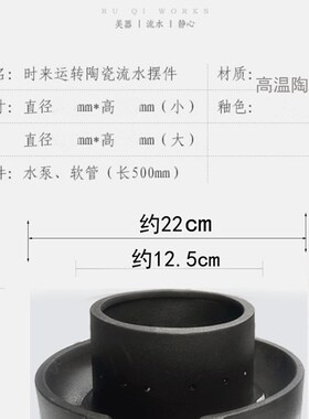 石磨循环流水摆件磨盘陶瓷鱼缸过滤器养鱼石槽茶桌客厅阳台庭院造
