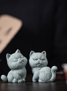 创意青砂文创可爱小萌猫家居茶室办公桌面装饰摆件园艺鱼缸造景