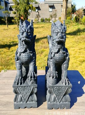 青石飞天麒麟一对原石雕刻门口公司摆件一对带翅膀石麒麟原石雕刻