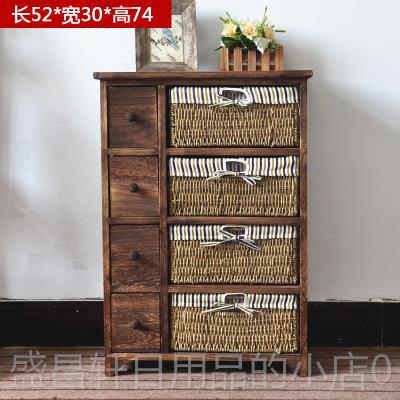 高档实木田园收柜白色床头柜纳简约床边柜柜客厅藤编抽屉斗柜 储 - 图2