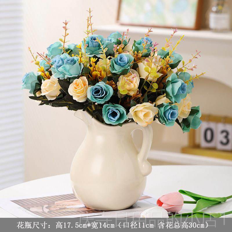 高档高级奶风提手奶油壶花瓶客面厅插花覆古网红花器桌感酒柜装饰,淘宝优惠券,粉丝福利购,淘宝优惠卷