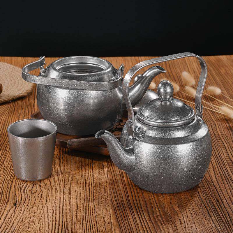 复古不锈钢茶壶带滤网餐厅用茶水壶烧水壶做旧工业风咖啡壶手冲壶,淘宝优惠券,粉丝福利购,淘宝优惠卷