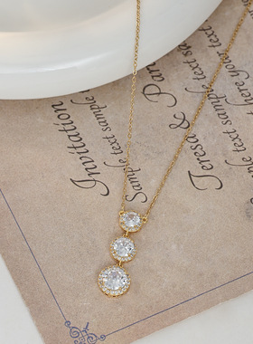 真金电镀微镶锆石气质锁骨链