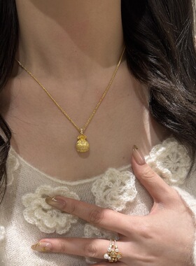 新中式拉丝金色小福袋吊坠项链